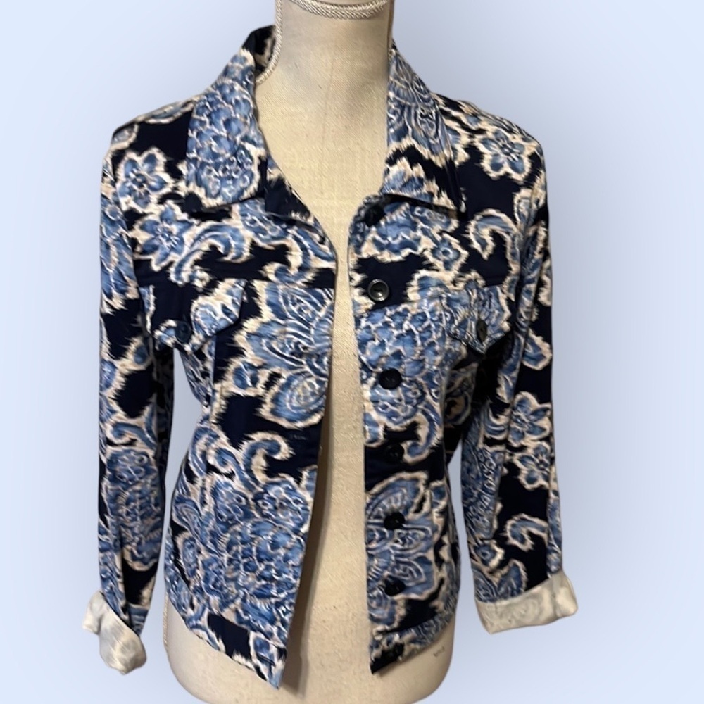 Bamboo Traders crop jacket, blues,,size Large